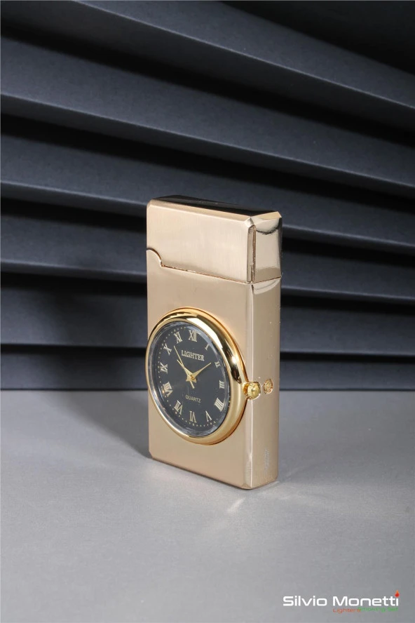 Silvio Monetti Altın Özel Tasarım Kapaklı Saatli Model Gazlı Çakmak 24CSM810MDZR02 - Resim 2