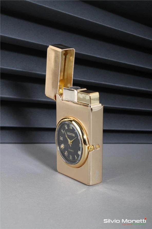 Silvio Monetti Altın Özel Tasarım Kapaklı Saatli Model Gazlı Çakmak 24CSM810MDZR02 - Resim 3