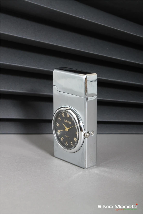 Silvio Monetti Gümüş Özel Tasarım Kapaklı Saatli Model Gazlı Çakmak 24CSM810MDZR03 - Resim 2