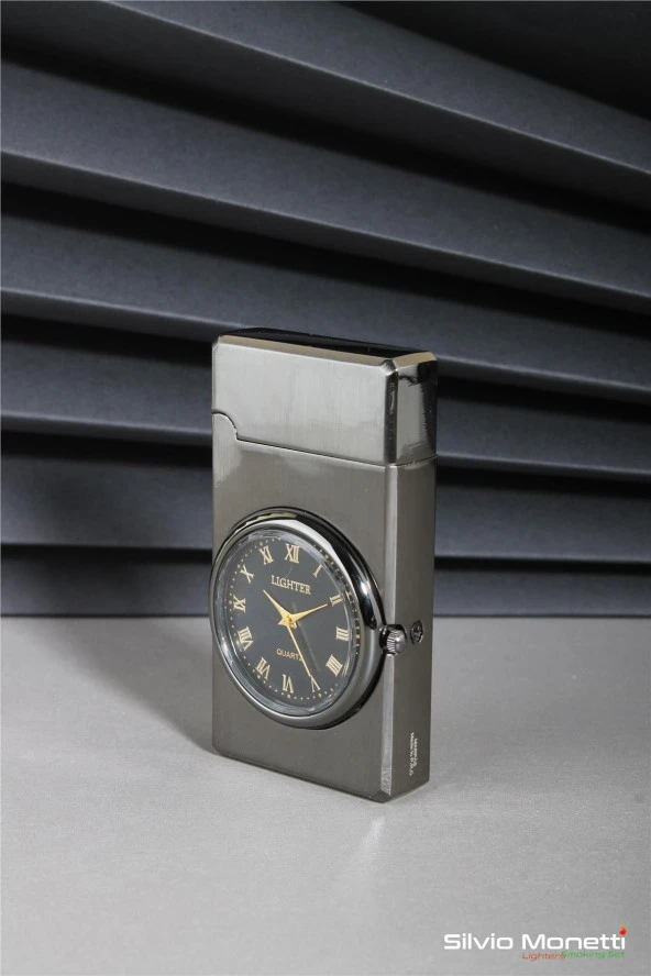 Silvio Monetti Siyah Özel Tasarım Kapaklı Saatli Model Gazlı Çakmak 24CSM810MDZR01 - Resim 2