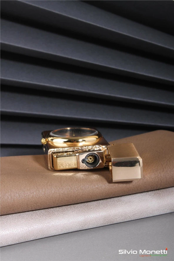 Silvio Monetti Altın Özel Tasarım Kapaklı Saatli Model Gazlı Çakmak 24CSM810MDZR02 - Resim 5