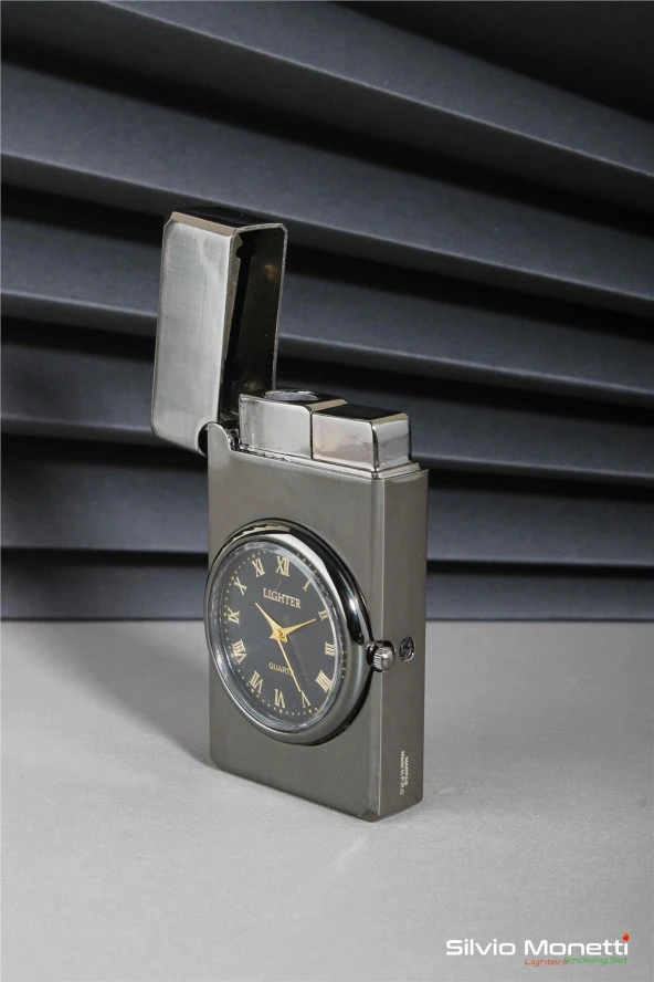 Silvio Monetti Siyah Özel Tasarım Kapaklı Saatli Model Gazlı Çakmak 24CSM810MDZR01 - Resim 3