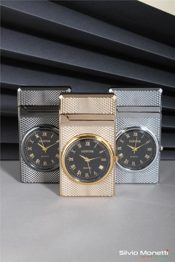 Silvio Monetti Gümüş Özel Tasarım Kapaklı Saatli Model Gazlı Çakmak 24CSM810MTRR02 - Resim 6