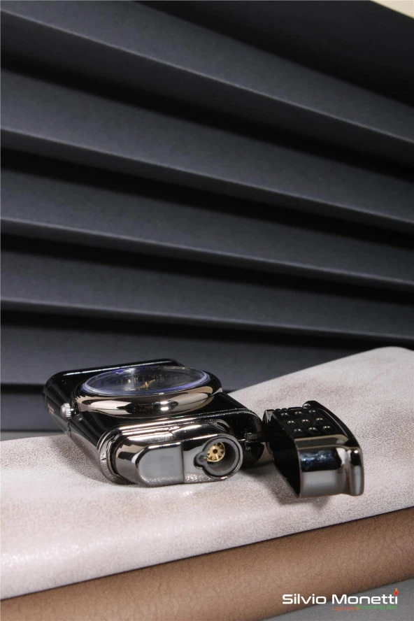 Silvio Monetti Siyah Özel Tasarım Kapaklı Saatli Model Gazlı Çakmak 24CSM807BMR04 - Resim 5