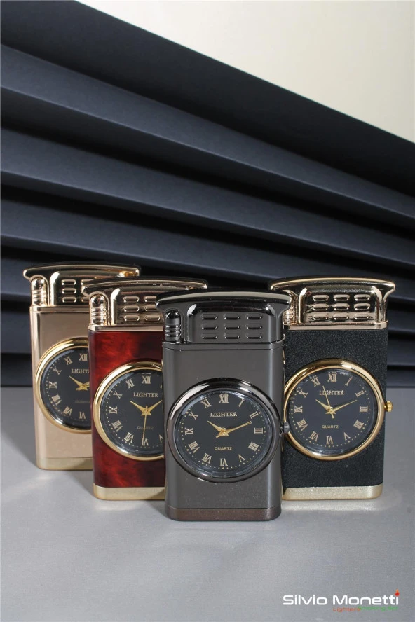 Silvio Monetti Siyah Özel Tasarım Kapaklı Saatli Model Gazlı Çakmak 24CSM807BMR04 - Resim 6