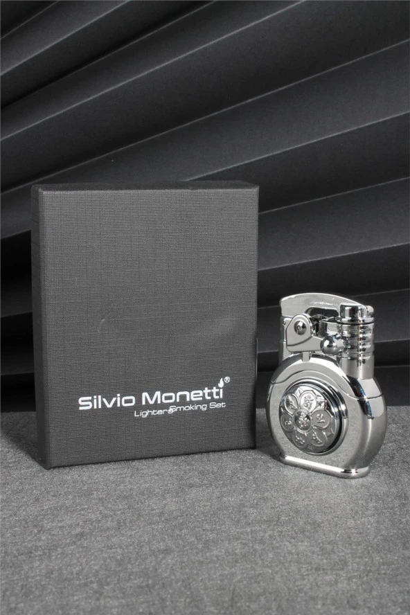 Silvio Monetti  Gümüş Renk Özel Tasarım Çarklı Gazlı Çakmak  24CSM891MR03 - Resim 2