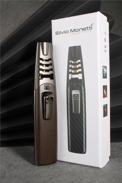 Silvio Monetti  Kahverengi Renk Güçlü Ahşap Desen Metal Başlık Pürmüz Gazlı Çakmak  24CSM898MR03 ürün görseli 1