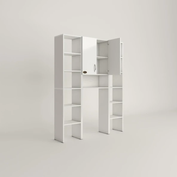 Kenzlife çamaşır makinesi dolabı sinemmaksduble byz 180*126*30 banyo kapaklı arkalıklı raflı - 3