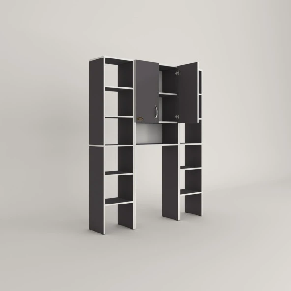 Kenzlife çamaşır makinesi dolabı sinemmaksduble gri 180*126*30 banyo kapaklı arkalıklı raflı - Resim 3