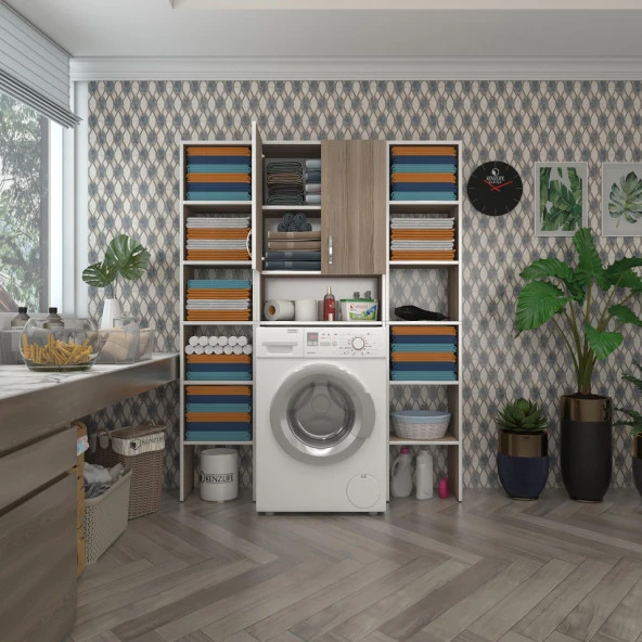 Kenzlife çamaşır makinesi dolabı sinemmaksduble crd 180*126*30 banyo kapaklı arkalıklı raflı ürün görseli