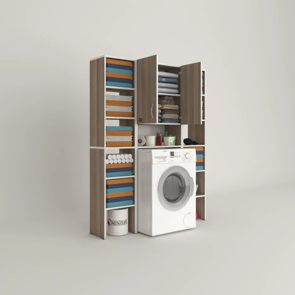 Kenzlife çamaşır makinesi dolabı sinemmaksduble crd 180*126*30 banyo kapaklı arkalıklı raflı - Resim 2