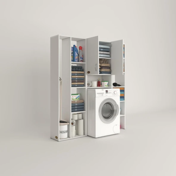 Kenzlife çamaşır makinesi dolabı sinemmega byz 180*156*30 banyo kapaklı arkalıklı raflı - Resim 2