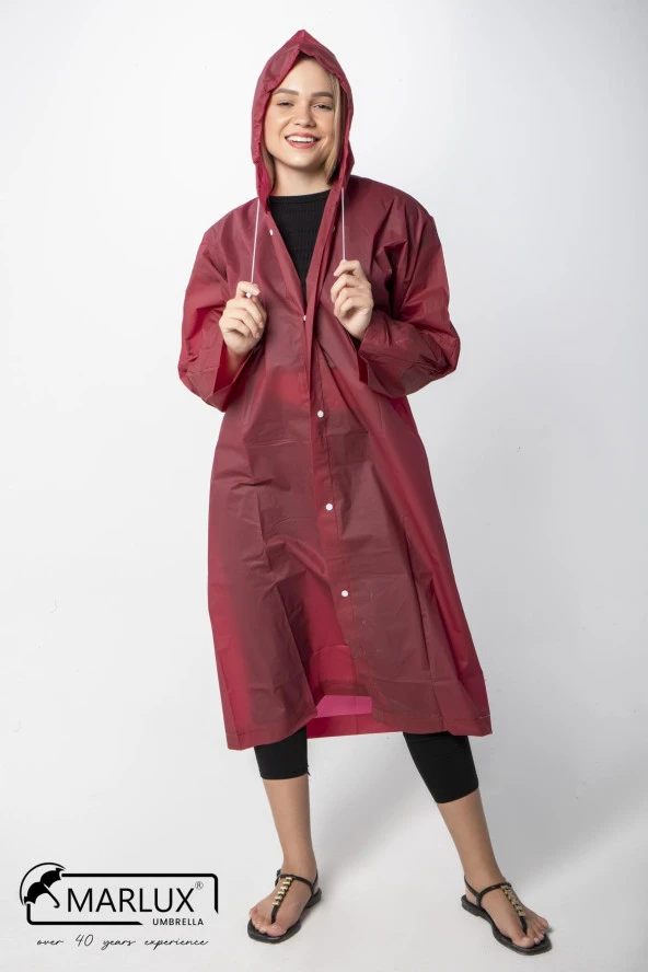 Kadın Erkek Yağmurluk Kapüşonlu Çıtçıtlı Eva Bordo Yağmurluk M21MRC881R07