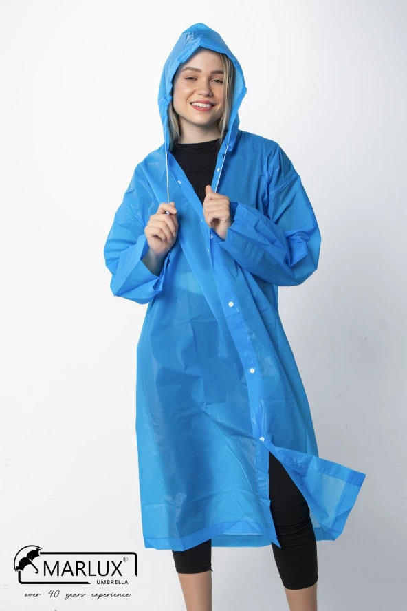 Kadın Erkek Yağmurluk Kapüşonlu Çıtçıtlı Eva Mavi Yağmurluk M21MRC881R08