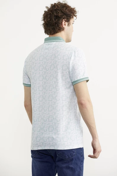 Slim Fit Polo Yaka Desenli Tişört - Yeşil - 5