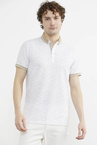 Slim Fit Polo Yaka Desenli Tişört - Sütlü Kahve - 2