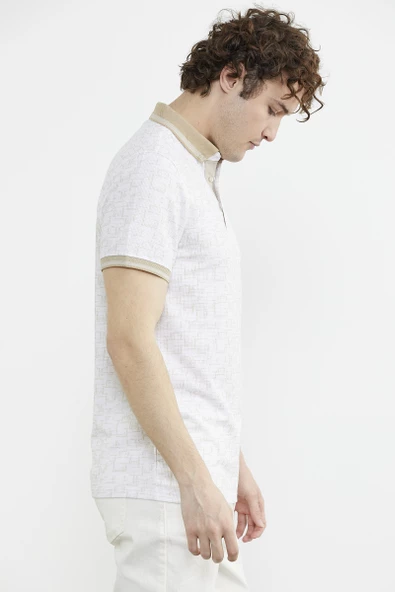 Slim Fit Polo Yaka Desenli Tişört - Sütlü Kahve - 5