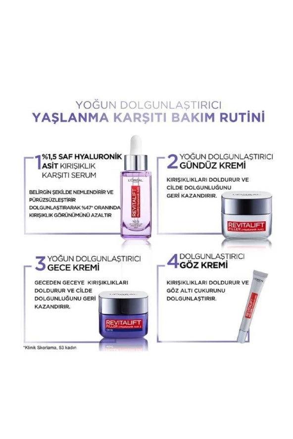 Loreal Paris Revitalift Filler Hyaluronik Asit Yoğun Dolgunlaştırıcı 50 ml Yaşlanma Karşıtı Gece Kremi - Resim 6