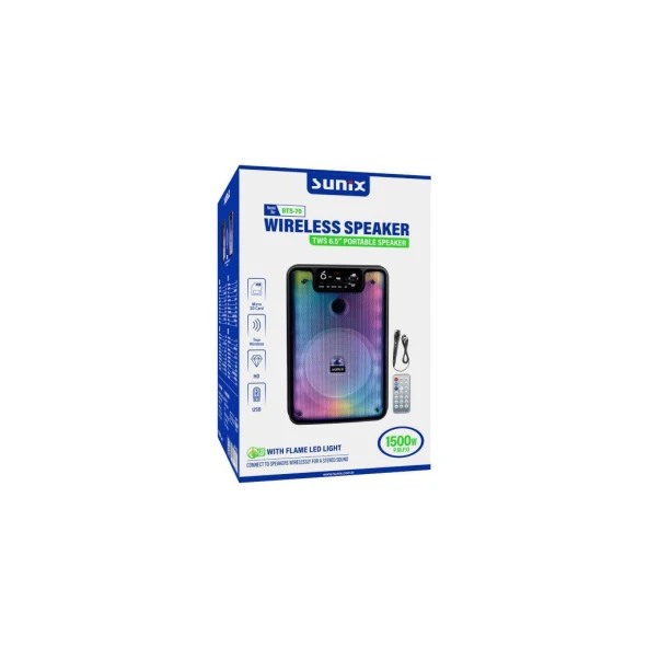 Sunix TWS 6.5" Mikrofonlu Ledli Bluetooth Hoparlör BTS-70 - 2