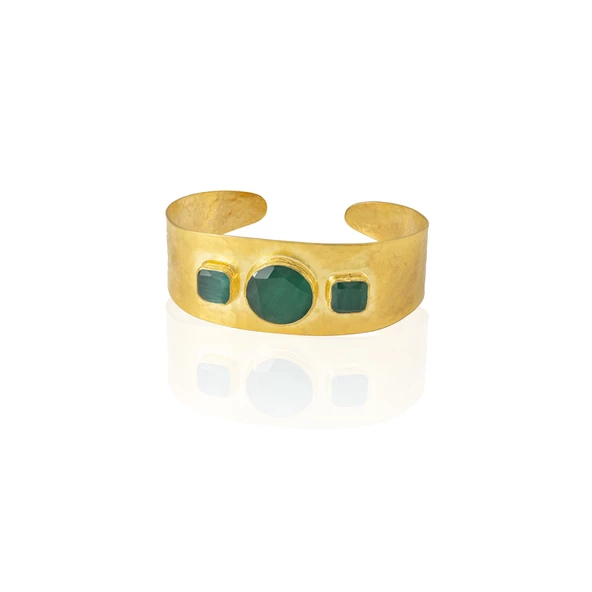 Kadir Jewellery 22 Ayar Altın Kaplama El İşçiliği Zirkon Taşlı Kadın Kelepçe Bilezik - 2