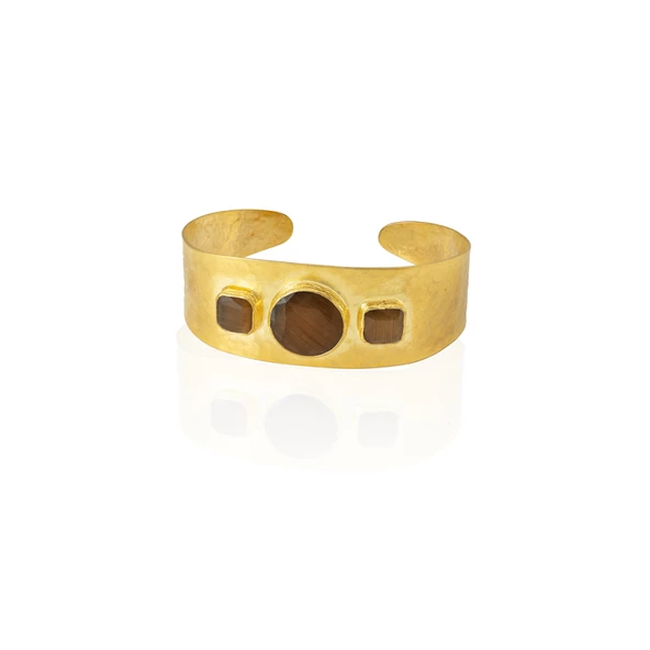 Kadir Jewellery 22 Ayar Altın Kaplama El İşçiliği Zirkon Taşlı Kadın Kelepçe Bilezik - 5
