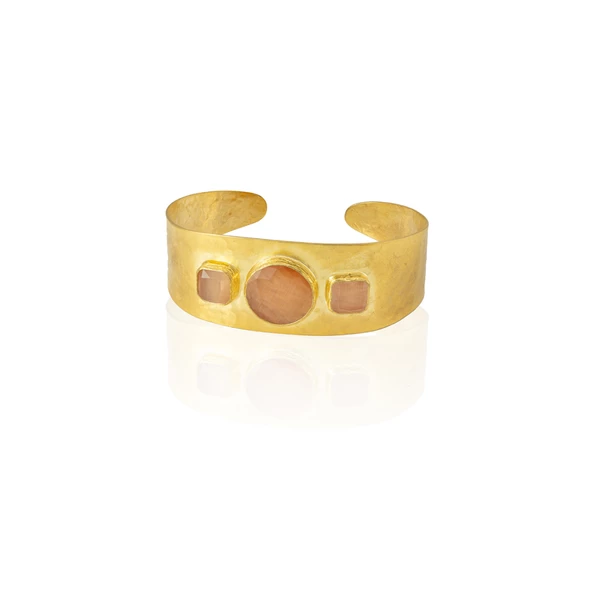 Kadir Jewellery 22 Ayar Altın Kaplama El İşçiliği Zirkon Taşlı Kadın Kelepçe Bilezik - 7