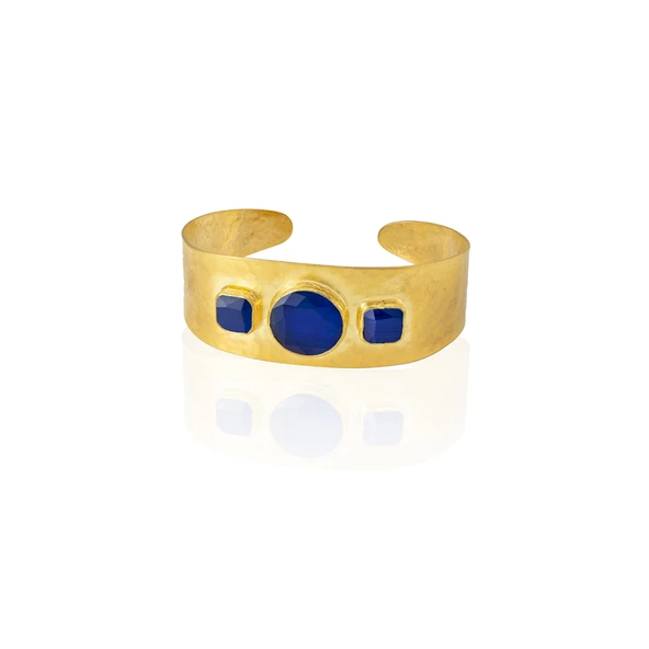 Kadir Jewellery 22 Ayar Altın Kaplama El İşçiliği Zirkon Taşlı Kadın Kelepçe Bilezik - 9