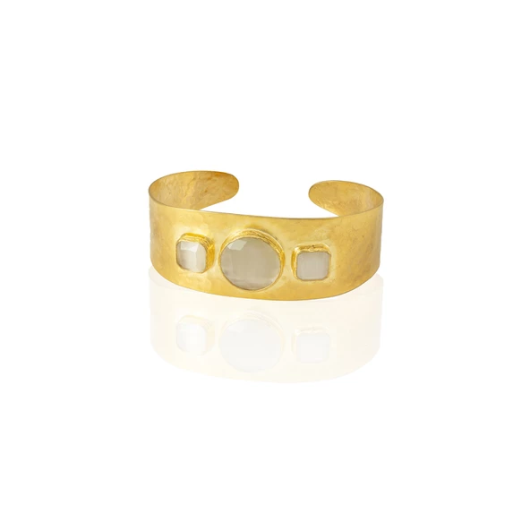 Kadir Jewellery 22 Ayar Altın Kaplama El İşçiliği Zirkon Taşlı Kadın Kelepçe Bilezik - 12