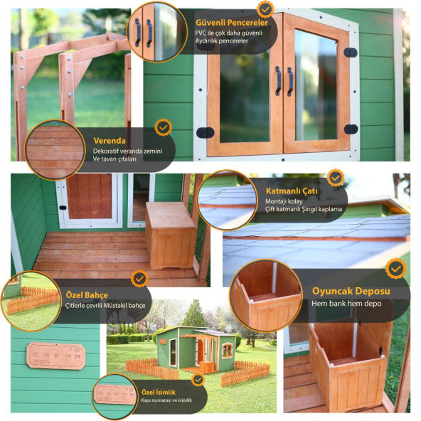 MANDU Ahşap Bahçeli Modern Playhouse (oyun evi) - 2