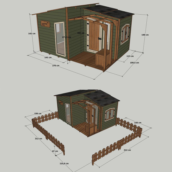 MANDU Ahşap Bahçeli Modern Playhouse (oyun evi) - 9