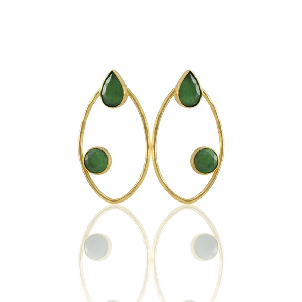 Kadir Jewellery 22 Ayar Altın Kaplama Geometrik Küpe -El İşçiliği Ve Hipoalerjenik Küpe - 3
