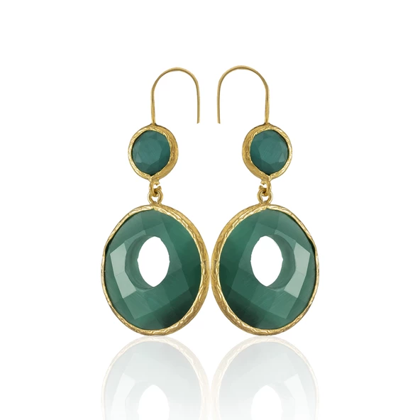 Kadir Jewellery 22 Ayar Altın Kaplama Kadın Taşlı Küpe -El İşçiliği Ve Hipoalerjenik Küpe - 2