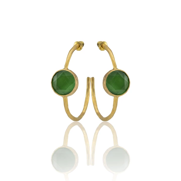 Kadir Jewellery 22 Ayar Altın Kaplama Kadın Taşlı Küpe -El İşçiliği Ve Hipoalerjenik Küpe