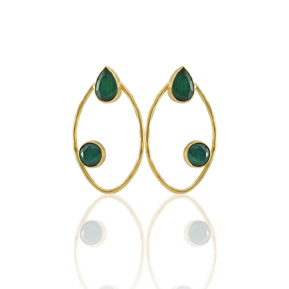 Kadir Jewellery 22 Ayar Altın Kaplama Geometrik Küpe -El İşçiliği Ve Hipoalerjenik Küpe - 2