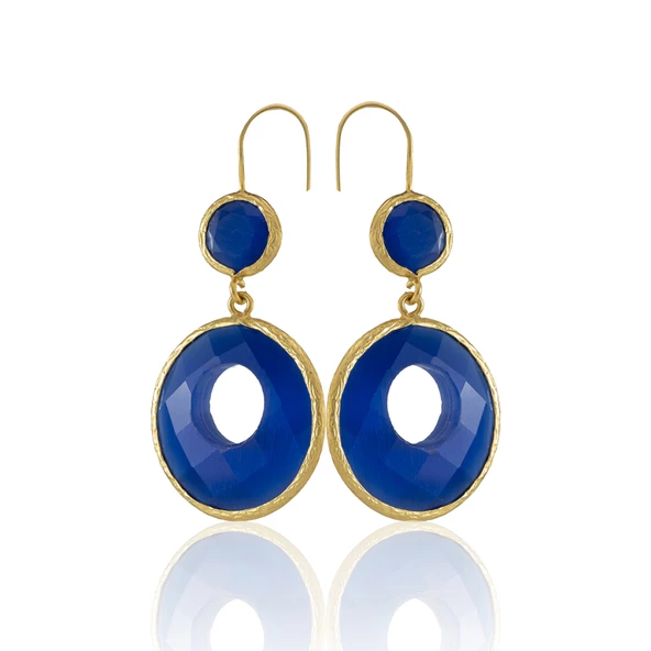 Kadir Jewellery 22 Ayar Altın Kaplama Kadın Taşlı Küpe -El İşçiliği Ve Hipoalerjenik Küpe - 9