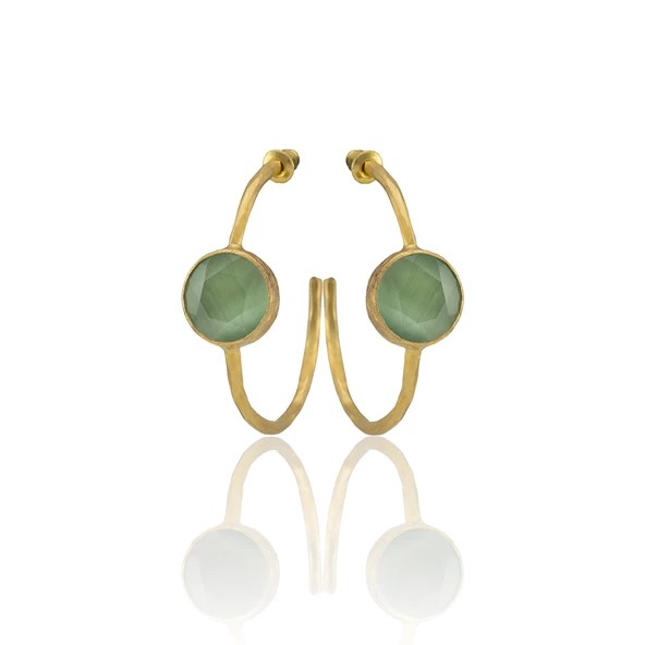 Kadir Jewellery 22 Ayar Altın Kaplama Kadın Taşlı Küpe -El İşçiliği Ve Hipoalerjenik Küpe - Resim 3