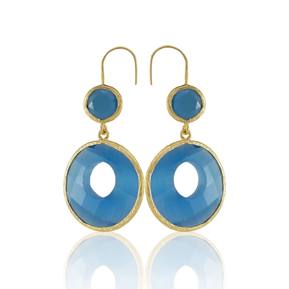 Kadir Jewellery 22 Ayar Altın Kaplama Kadın Taşlı Küpe -El İşçiliği Ve Hipoalerjenik Küpe - 10