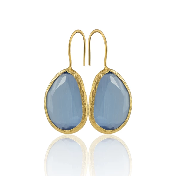 Kadir Jewellery 22 Ayar Altın Kaplama Fosil Taşlı Küpe -El İşçiliği Ve Hipoalerjenik Küpe - Resim 12