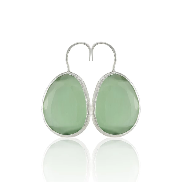 Kadir Jewellery Gümüş Kaplama Fosil Taşlı Küpe -El İşçiliği Ve Hipoalerjenik Küpe - Resim 4