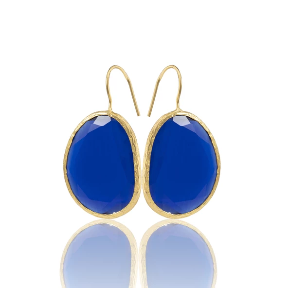 Kadir Jewellery 22 Ayar Altın Kaplama Fosil Taşlı Küpe -El İşçiliği Ve Hipoalerjenik Küpe - 9