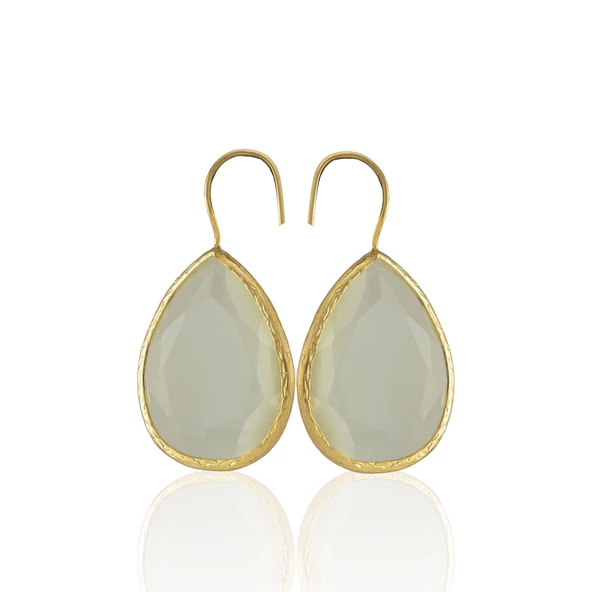 Kadir Jewellery 22 Ayar Altın Kaplama Damla Taşlı Küpe -El İşçiliği Ve Hipoalerjenik Küpe - Resim 12