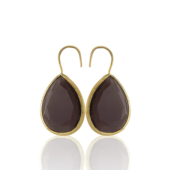 Kadir Jewellery 22 Ayar Altın Kaplama Damla Taşlı Küpe -El İşçiliği Ve Hipoalerjenik Küpe - Resim 8