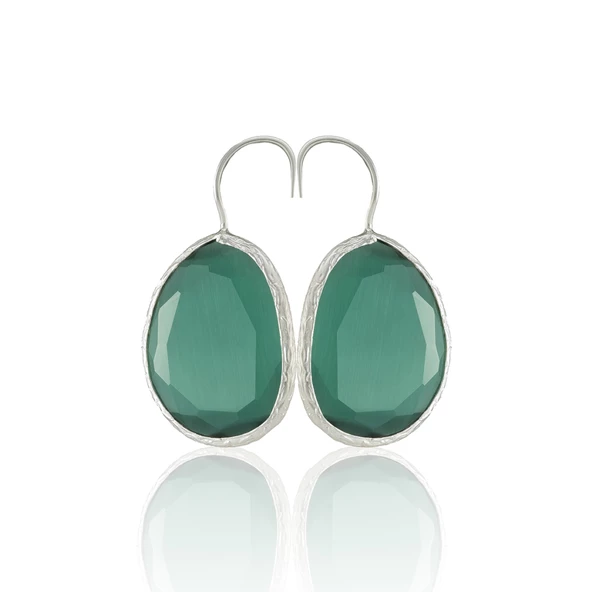 Kadir Jewellery Gümüş Kaplama Fosil Taşlı Küpe -El İşçiliği Ve Hipoalerjenik Küpe - Resim 2