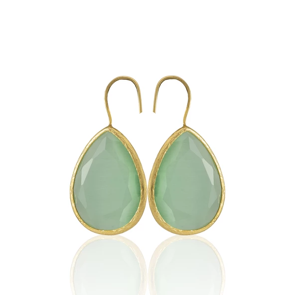 Kadir Jewellery 22 Ayar Altın Kaplama Damla Taşlı Küpe -El İşçiliği Ve Hipoalerjenik Küpe - Resim 4