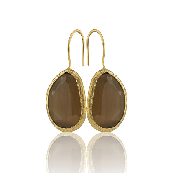 Kadir Jewellery 22 Ayar Altın Kaplama Fosil Taşlı Küpe -El İşçiliği Ve Hipoalerjenik Küpe - Resim 5