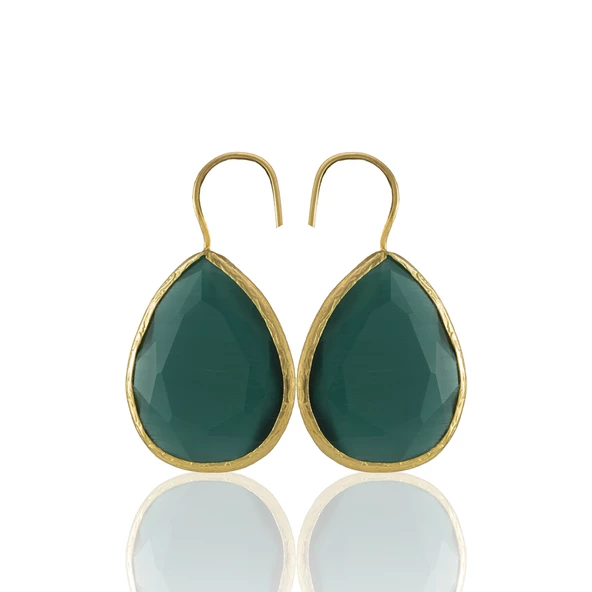 Kadir Jewellery 22 Ayar Altın Kaplama Damla Taşlı Küpe -El İşçiliği Ve Hipoalerjenik Küpe - Resim 2