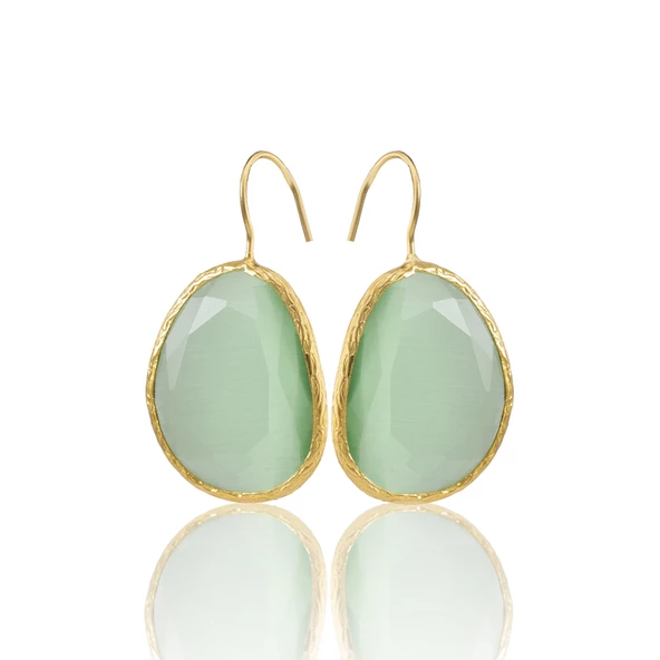 Kadir Jewellery 22 Ayar Altın Kaplama Fosil Taşlı Küpe -El İşçiliği Ve Hipoalerjenik Küpe - 4