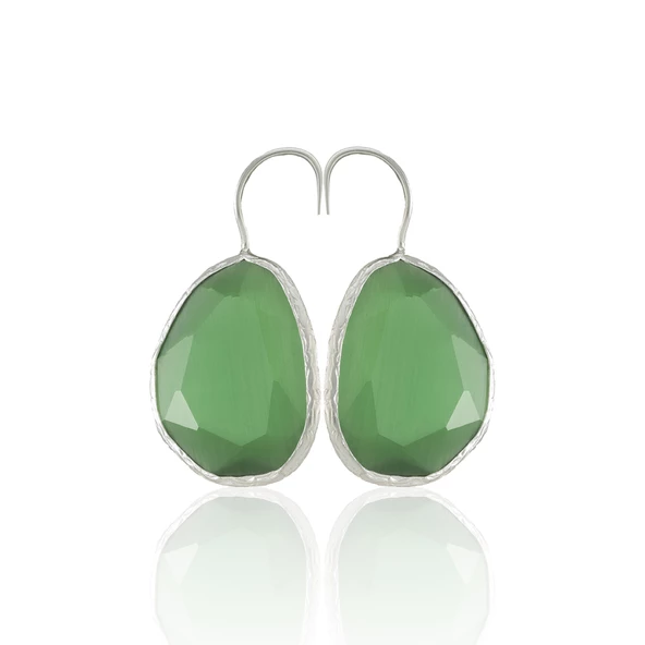 Kadir Jewellery Gümüş Kaplama Fosil Taşlı Küpe -El İşçiliği Ve Hipoalerjenik Küpe - Resim 3