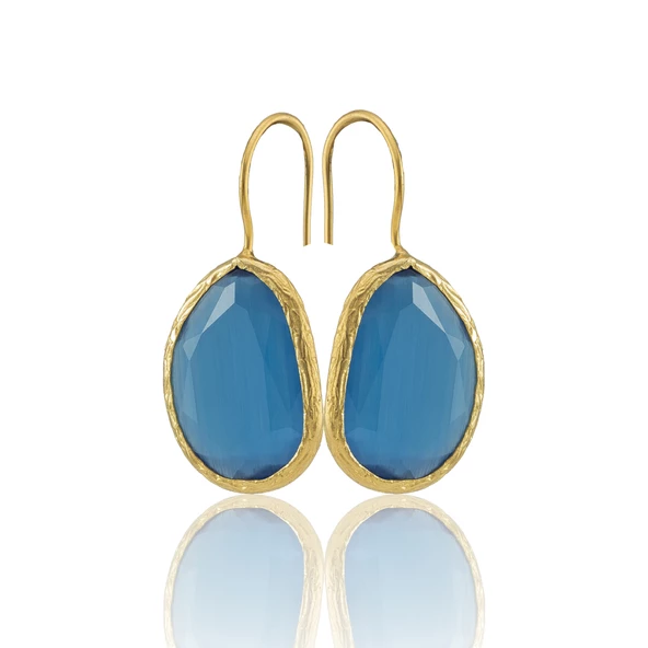 Kadir Jewellery 22 Ayar Altın Kaplama Fosil Taşlı Küpe -El İşçiliği Ve Hipoalerjenik Küpe