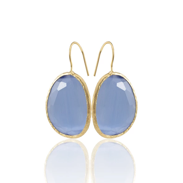 Kadir Jewellery 22 Ayar Altın Kaplama Fosil Taşlı Küpe -El İşçiliği Ve Hipoalerjenik Küpe - 12